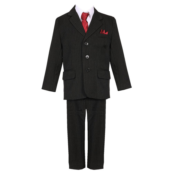 Little Boys Black Pinstripe 5 Piece  Vest Jacket Pants Special Occasion Suit 2-7 - SophiasStyle.com